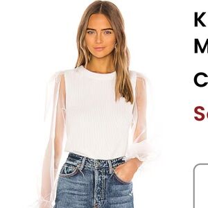 MAJORELLE Kingship White Blouse with Sheer Sleeves